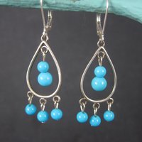 Vintage Sterling Blue Bead Dangle Earrings