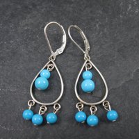 Vintage Sterling Blue Bead Dangle Earrings