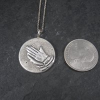 Vintage Sterling Praying Hands Pendant Necklace