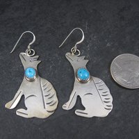 Vintage Southwestern Sterling Coyote Turquoise Earrings