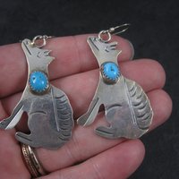 Vintage Southwestern Sterling Coyote Turquoise Earrings