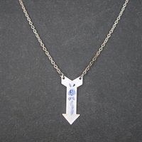 Vintage Blue White Guilloche Rose Arrow Pendant Necklace New Old Stock