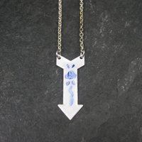 Vintage Blue White Guilloche Rose Arrow Pendant Necklace New Old Stock