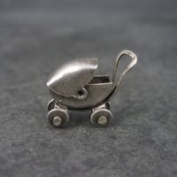 Tiny Antique Mexican Sterling Articulated Baby Stroller Charm