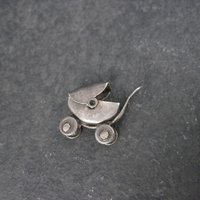 Tiny Antique Mexican Sterling Articulated Baby Stroller Charm