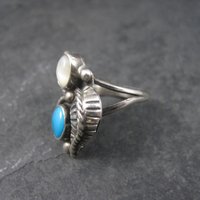 Vintage Southwestern Sterling Mother of Pearl Turquoise Ring Size 5 Pauline Dolly Foutz