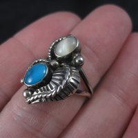 Vintage Southwestern Sterling Mother of Pearl Turquoise Ring Size 5 Pauline Dolly Foutz