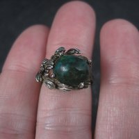 Unusual Vintage Sterling Chrysocolla Leaf Ring Size 5
