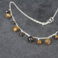 Vintage 90s Sterling Tiger Eye Dangle Necklace 16 Inches