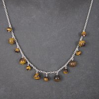 Vintage 90s Sterling Tiger Eye Dangle Necklace 16 Inches