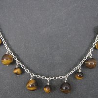 Vintage 90s Sterling Tiger Eye Dangle Necklace 16 Inches