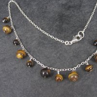 Vintage 90s Sterling Tiger Eye Dangle Necklace 16 Inches