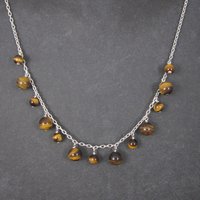 Vintage 90s Sterling Tiger Eye Dangle Necklace 16 Inches