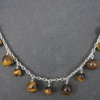 Vintage 90s Sterling Tiger Eye Dangle Necklace 16 Inches