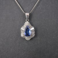 Estate 14K Tanzanite and Diamond Pendant Necklace 5.5 Carats