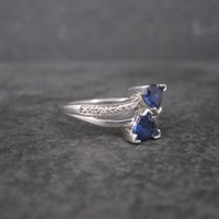 Vintage 90s 10K White Gold Sapphire Diamond Ring Size 9.75