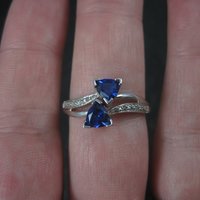 Vintage 90s 10K White Gold Sapphire Diamond Ring Size 9.75
