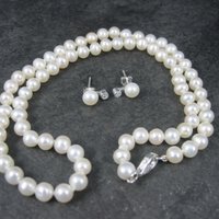 Vintage Freshwater Pearl Necklace Earrings Jewelry Set 18 Inches