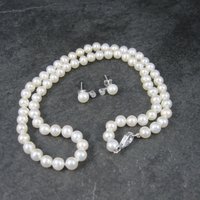 Vintage Freshwater Pearl Necklace Earrings Jewelry Set 18 Inches
