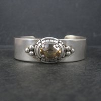 Heavy Southwestern Sterling Citrine Cuff Bracelet 6.5 Inches