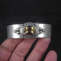 Heavy Southwestern Sterling Citrine Cuff Bracelet 6.5 Inches
