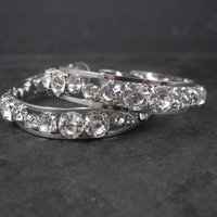 Huge 2.25 Inch Vintage Rhodium Plated Cubic Zirconia Hoop Earrings