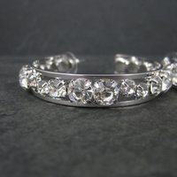 Huge 2.25 Inch Vintage Rhodium Plated Cubic Zirconia Hoop Earrings