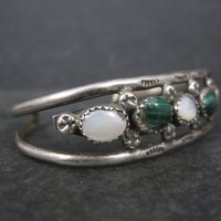 Vintage Southwestern Sterling Malachite Mother of Pearl Cuff Bracelet 6 Inches
