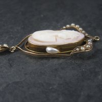 Antique 10K Seed Pearl Cameo Pendant
