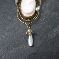 Antique 10K Seed Pearl Cameo Pendant