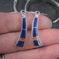 Vintage Southwestern Lapis Coral Inlay Jewelry Set Necklace Cuff Bracelet and Earrings
