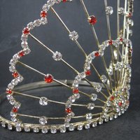 Large 5 Inch Vintage Red and White Rhinestone Crown Tiara