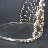 Large 5 Inch Vintage Red and White Rhinestone Crown Tiara