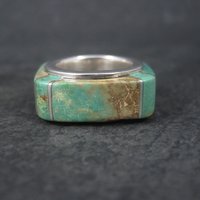 Estate Southwestern Sterling Turquoise Inlay Ring Size 5