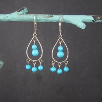 Vintage Sterling Blue Bead Dangle Earrings
