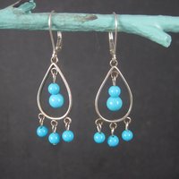 Vintage Sterling Blue Bead Dangle Earrings