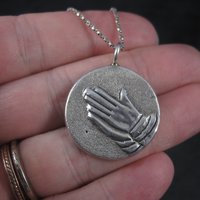 Vintage Sterling Praying Hands Pendant Necklace