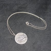 Vintage Sterling Praying Hands Pendant Necklace