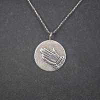 Vintage Sterling Praying Hands Pendant Necklace