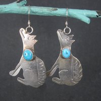 Vintage Southwestern Sterling Coyote Turquoise Earrings