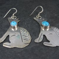 Vintage Southwestern Sterling Coyote Turquoise Earrings