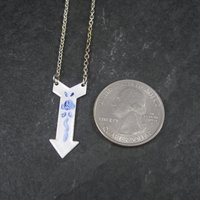 Vintage Blue White Guilloche Rose Arrow Pendant Necklace New Old Stock