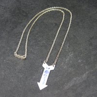 Vintage Blue White Guilloche Rose Arrow Pendant Necklace New Old Stock