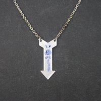 Vintage Blue White Guilloche Rose Arrow Pendant Necklace New Old Stock