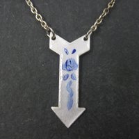 Vintage Blue White Guilloche Rose Arrow Pendant Necklace New Old Stock