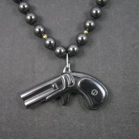 Vintage Carved Hematite Revolver Bead Necklace 24 Inches