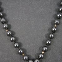 Vintage Carved Hematite Revolver Bead Necklace 24 Inches