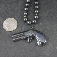 Vintage Carved Hematite Revolver Bead Necklace 24 Inches