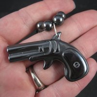 Vintage Carved Hematite Revolver Bead Necklace 24 Inches