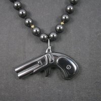 Vintage Carved Hematite Revolver Bead Necklace 24 Inches